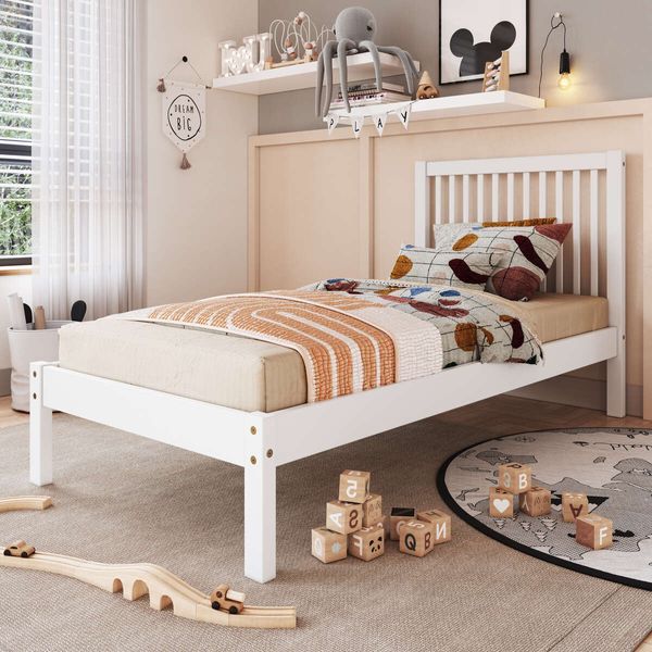 Cama de Solteiro de Madeira Maciça para Colchão 88x188cm Multimóveis CR35277 Branco