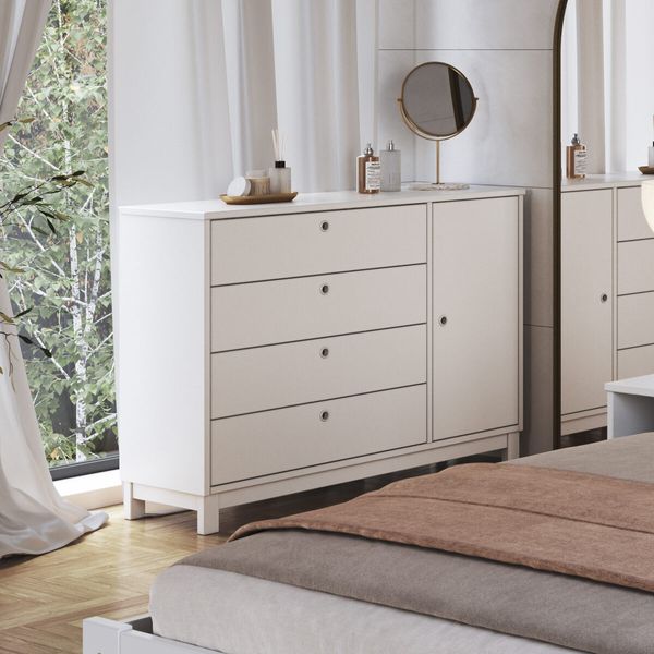 Cômoda de Madeira Maciça com 1 Porta e 4 Gavetas 110cm Multimóveis CR35279 Branco