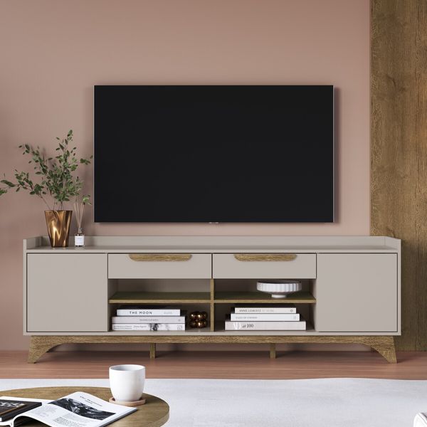 Rack para TV até 65 Polegadas com 2 Portas e 2 Gavetas Multimóveis MP1101 Off White/Madeirado