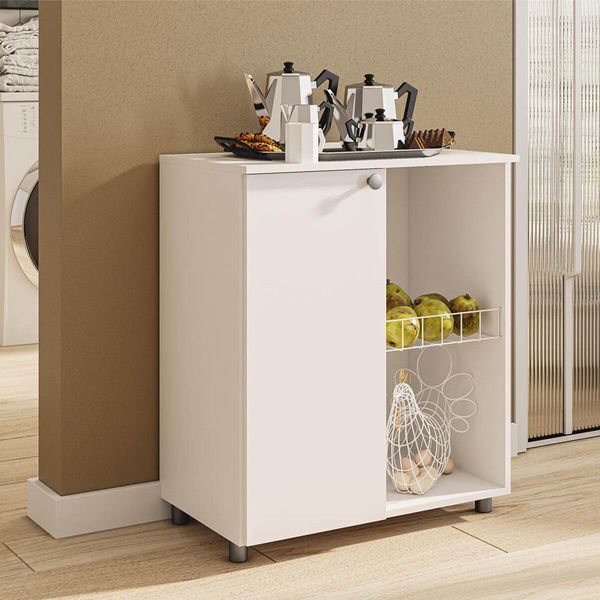 Balcão Multiuso para Micro-ondas com Fruteira e 1 Porta Multimóveis CR20346 Branco