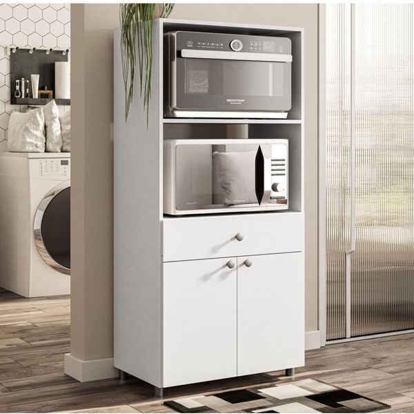 Armário de Cozinha para Forno/Micro-ondas com 2 Portas e 1 Gaveta Multimóveis CR20347 Branco