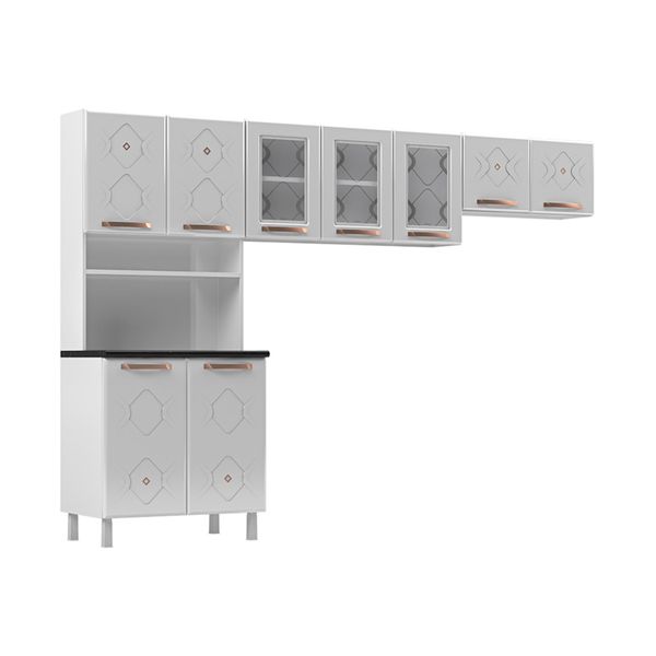 Armário de Cozinha Compacta Aço 3 Peças com Vidros Multimóveis CR20350 Branco
