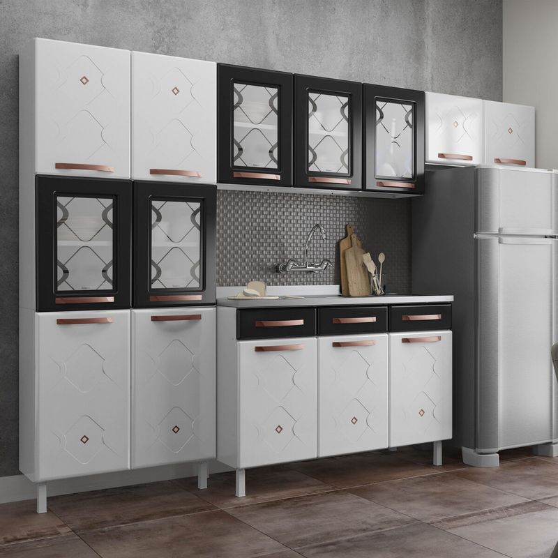 cozinha-completa-modulada-de-aco-4-pecas-com-vidros-e-gabinete-pia-multimoveis-cr20351-branco-preto
