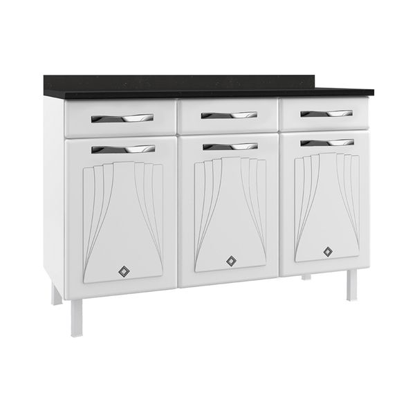Balcão de Cozinha de Aço com Tampo 3 Portas e 3 Gavetas 120cm Multimóveis CR20354 Branco