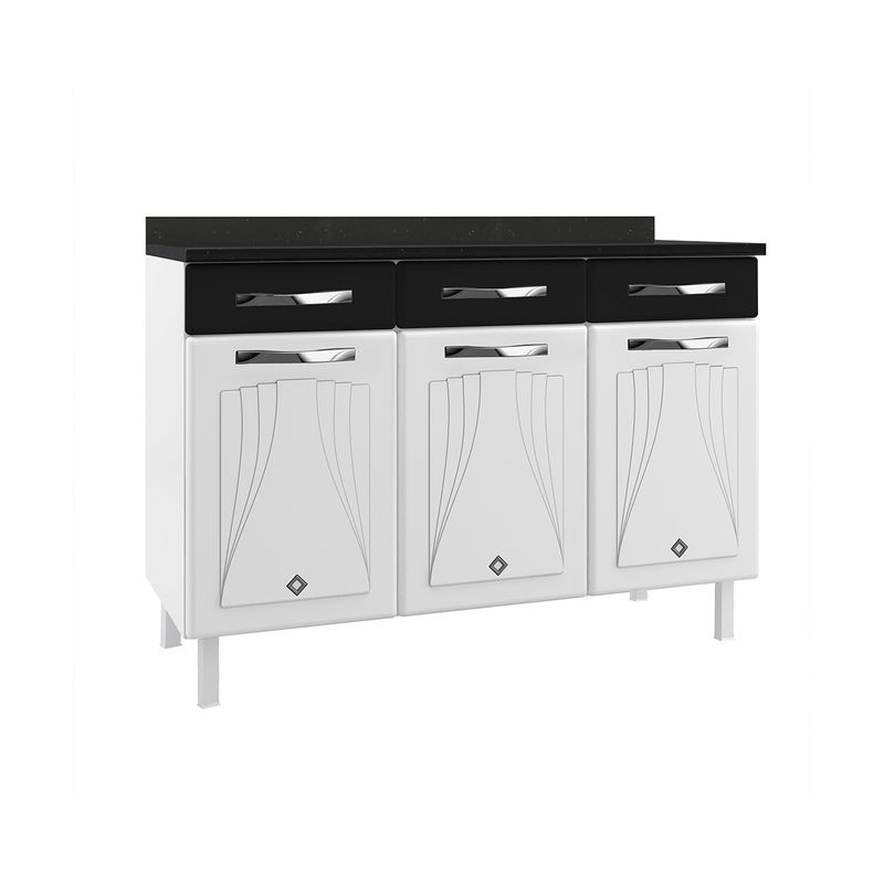 balcao-de-cozinha-de-aco-com-tampo-3-portas-e-3-gavetas-120cm-multimoveis-cr20354-branco-preto