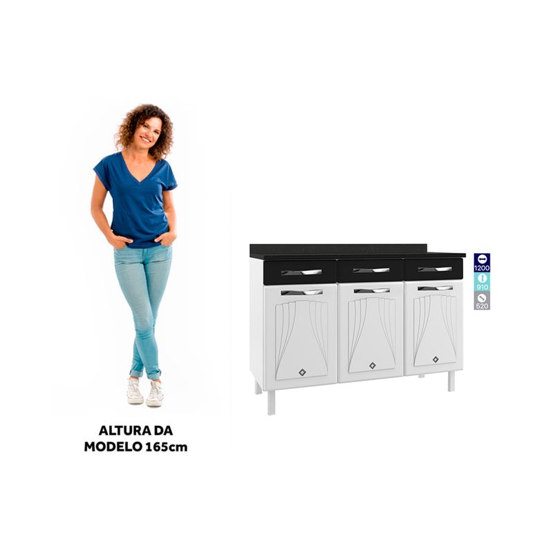balcao-de-cozinha-de-aco-com-tampo-3-portas-e-3-gavetas-120cm-multimoveis-cr20354-branco-preto