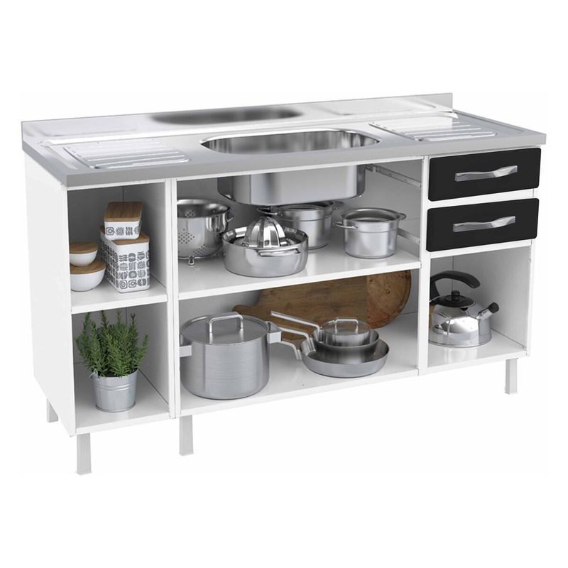 balcao-de-cozinha-de-aco-gabinete-para-pia-3-portas-2-gavetas-150cm-multimoveis-cr20355-branco-preto