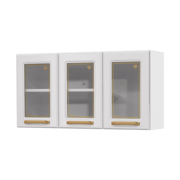 Armário de Cozinha Aéreo de Aço 3 Portas com Vidro 105cm Multimóveis CR20359 Branco