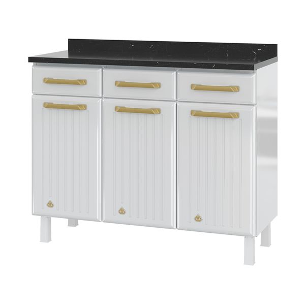 Balcão de Cozinha de Aço com Tampo 3 Portas e 3 Gavetas 105cm Multimóveis CR20360 Branco