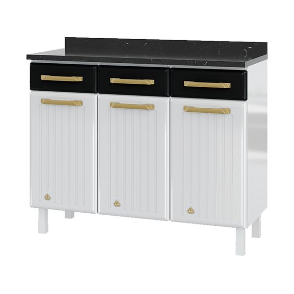Balcão de Cozinha de Aço com Tampo 3 Portas e 3 Gavetas 105cm Multimóveis CR20360 Branco/Preto