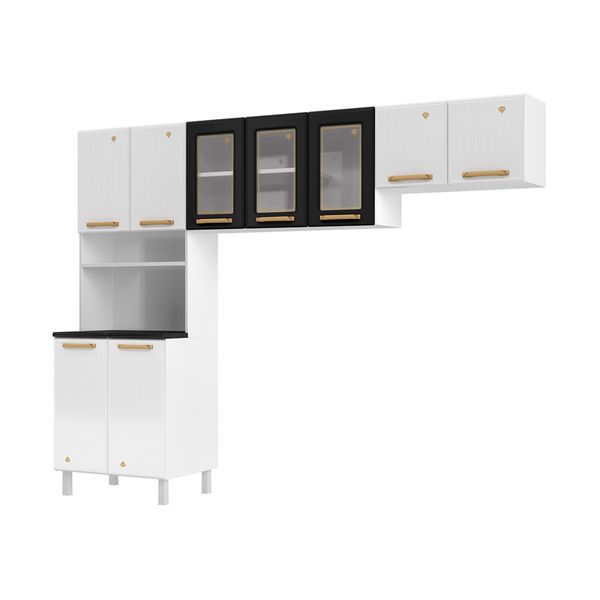 Cozinha Compacta Aço 3 Peças com Armário para Forno/Micro-ondas Multimóveis CR20367 Branco/Preto