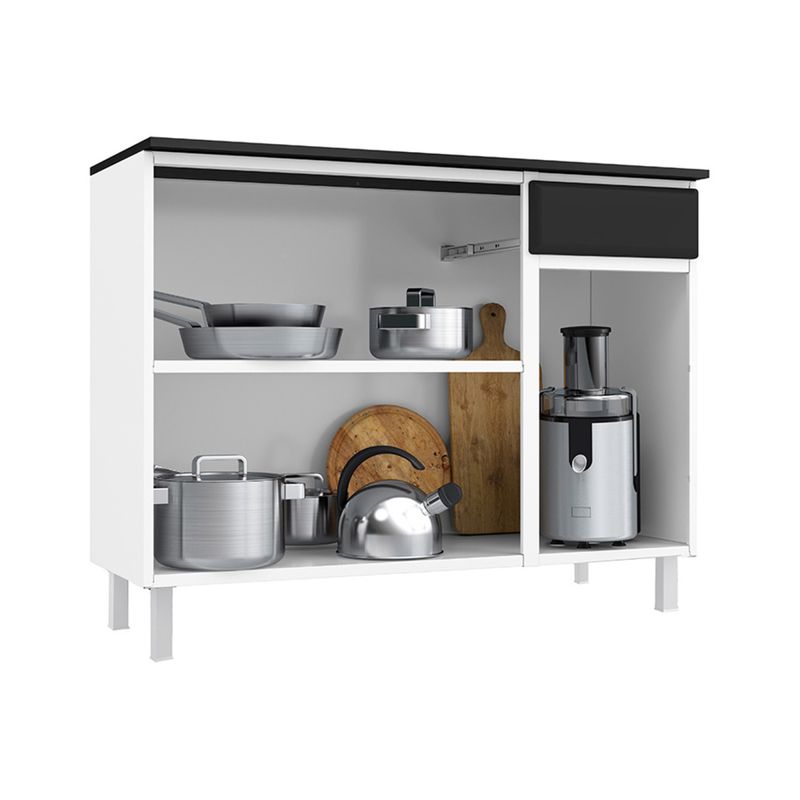 balcao-de-cozinha-de-aco-com-tampo-3-portas-e-1-gaveta-105cm-multimoveis-cr20361-branco-preto