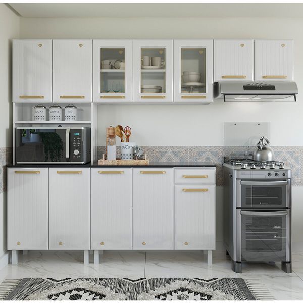 Cozinha Completa de Aço 4 Peças Armário para Forno/Micro e Balcão Multimóveis CR20371 Branco