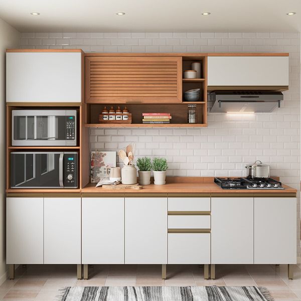 Cozinha Completa Modulada 5 Peças com Torre Quente e Balcão Multimóveis CR20404 Freijó/Branco