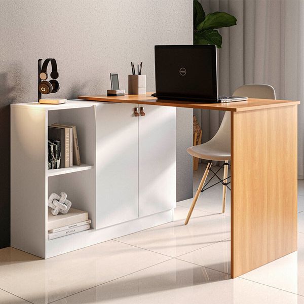 Escrivaninha Articulável com Armário 2 Portas Multimóveis CR25284 Branco/Freijó
