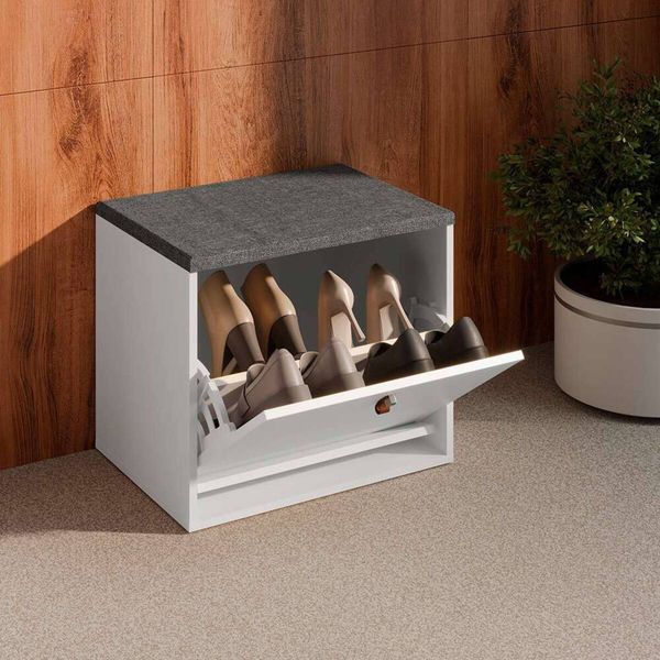 Sapateira/Puff com 1 Porta Articulada 56cm Multimóveis CR35271 Branco