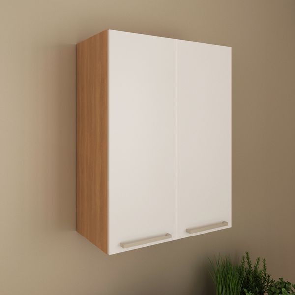 Armário de Cozinha Aéreo com 2 Portas 60cm Multimóveis CR20426 Freijó/Branco