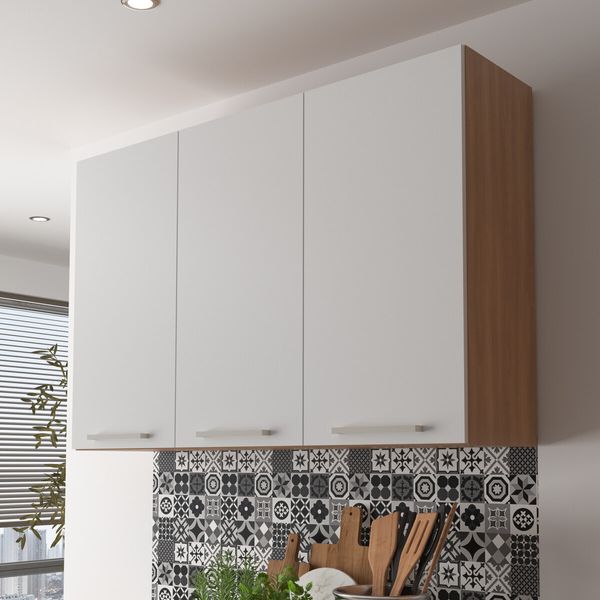 Armário de Cozinha Aéreo com 3 Portas 120cm Multimóveis CR20442 Freijó/Branco