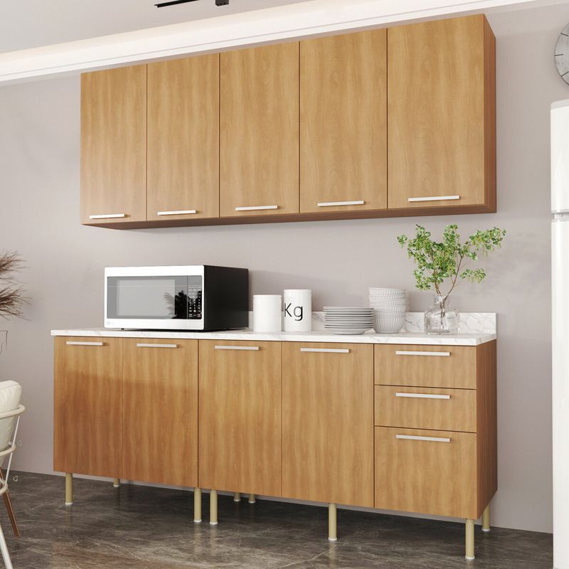 cozinha-compacta-4-pecas-com-armario-e-balcao-com-tampo-multimoveis-cr20448-freijo-marmore-branco