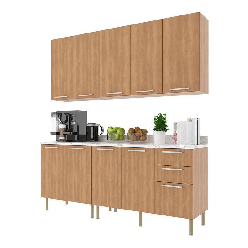 cozinha-compacta-4-pecas-com-armario-e-balcao-com-tampo-multimoveis-cr20448-freijo-marmore-branco