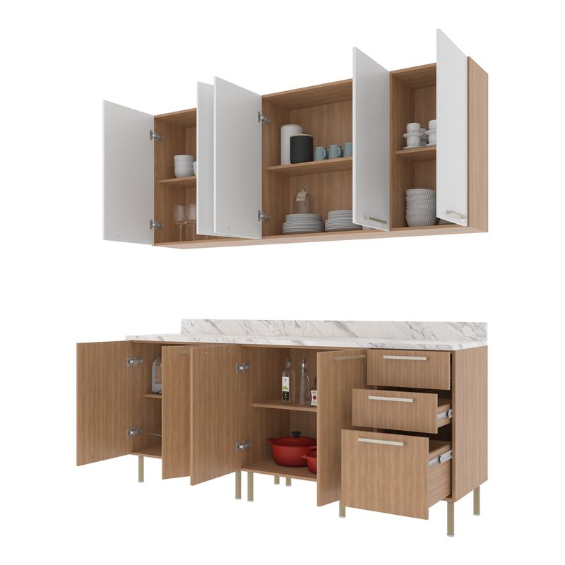 cozinha-compacta-4-pecas-com-armario-e-balcao-com-tampo-multimoveis-cr20448-freijo-branco-marmore-branco