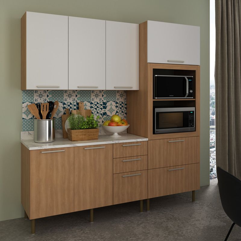 cozinha-compacta-3-pecas-com-armario-paneleiro-e-balcao-com-tampo-multimoveis-cr20450-freijo-branco-marmore-branco