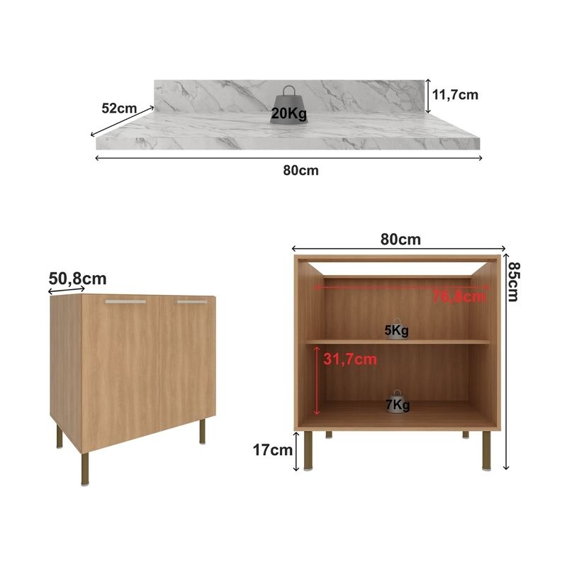 balcao-de-cozinha-com-tampo-e-2-portas-80cm-multimoveis-cr20460-freijo-marmore-branco