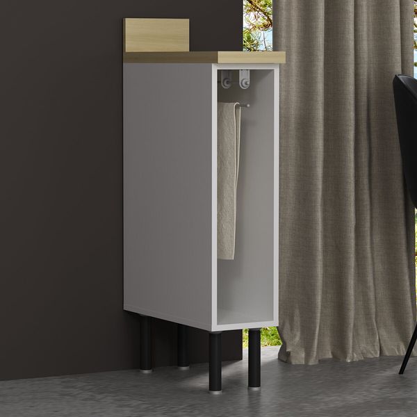 Balcão de Cozinha em MDF com Tampo e Porta-Toalhas 20cm Multimóveis CR20465 Branco/Carvalho Tropical