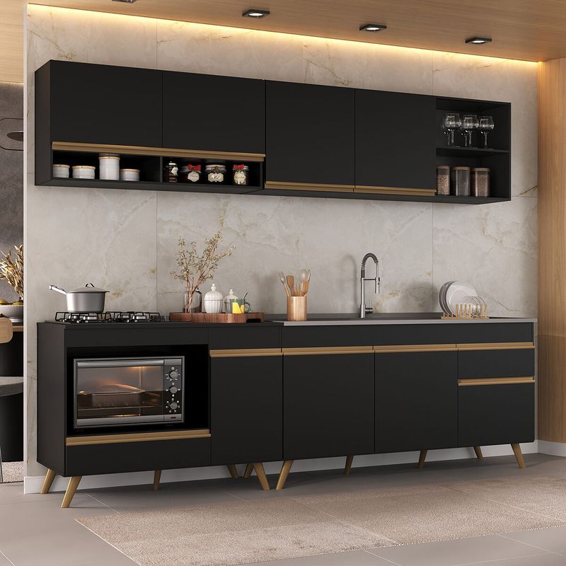 armario-de-cozinha-modulada-compacta-4-pcs-com-balcao-para-cooktop-veneza-multimoveis-mp2261-preto-dourado