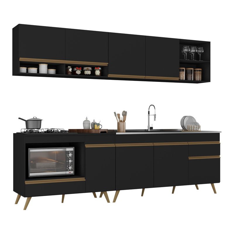 armario-de-cozinha-modulada-compacta-4-pcs-com-balcao-para-cooktop-veneza-multimoveis-mp2261-preto-dourado