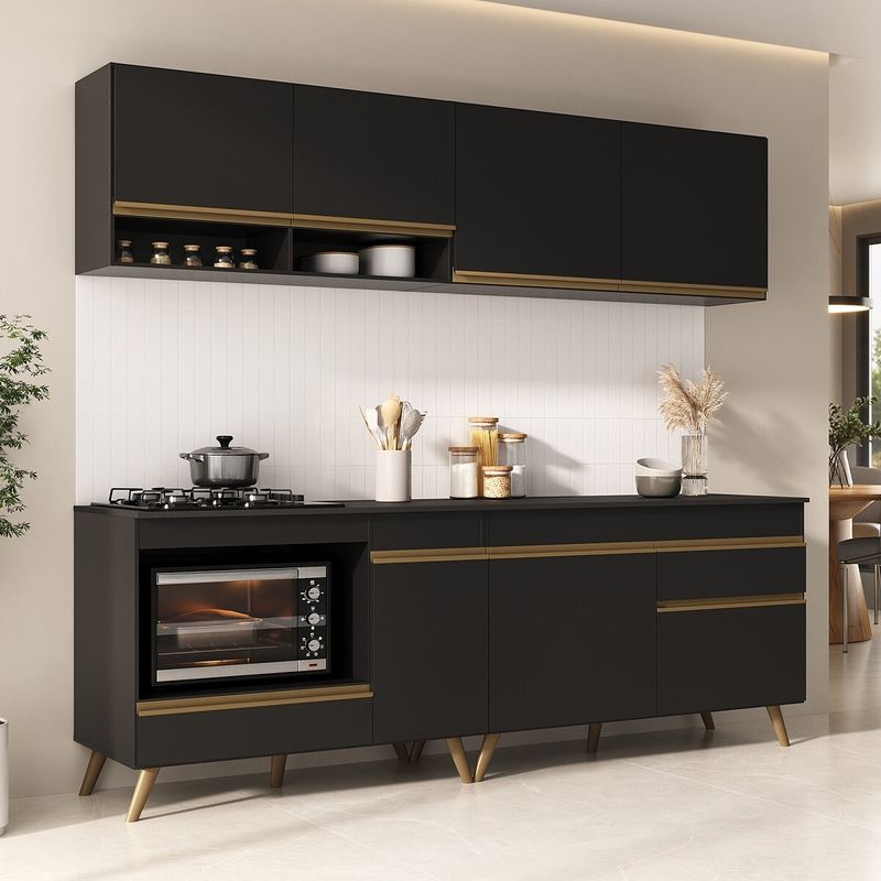 armario-de-cozinha-modulada-compacta-com-balcao-para-cooktop-forno-veneza-multimoveis-mp2262-preto-dourado