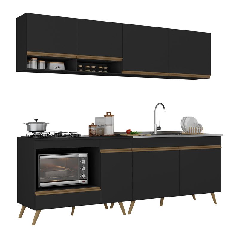 armario-de-cozinha-modulada-compacta-4-pcs-com-balcao-para-cooktop-veneza-multimoveis-mp2264-preto-dourado