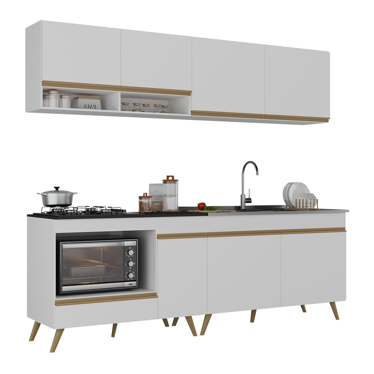 Armário de Cozinha Modulada Compacta 4 Pçs com Balcão para Cooktop