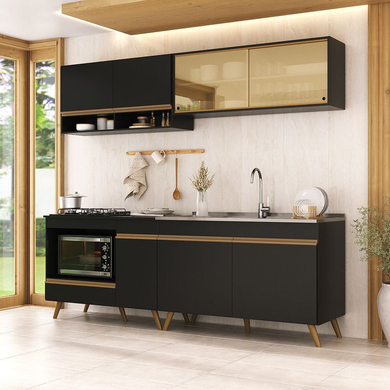 armario-de-cozinha-modulada-compacta-225cm-com-balcao-para-cooktop-veneza-multimoveis-mp2265-preto-dourado