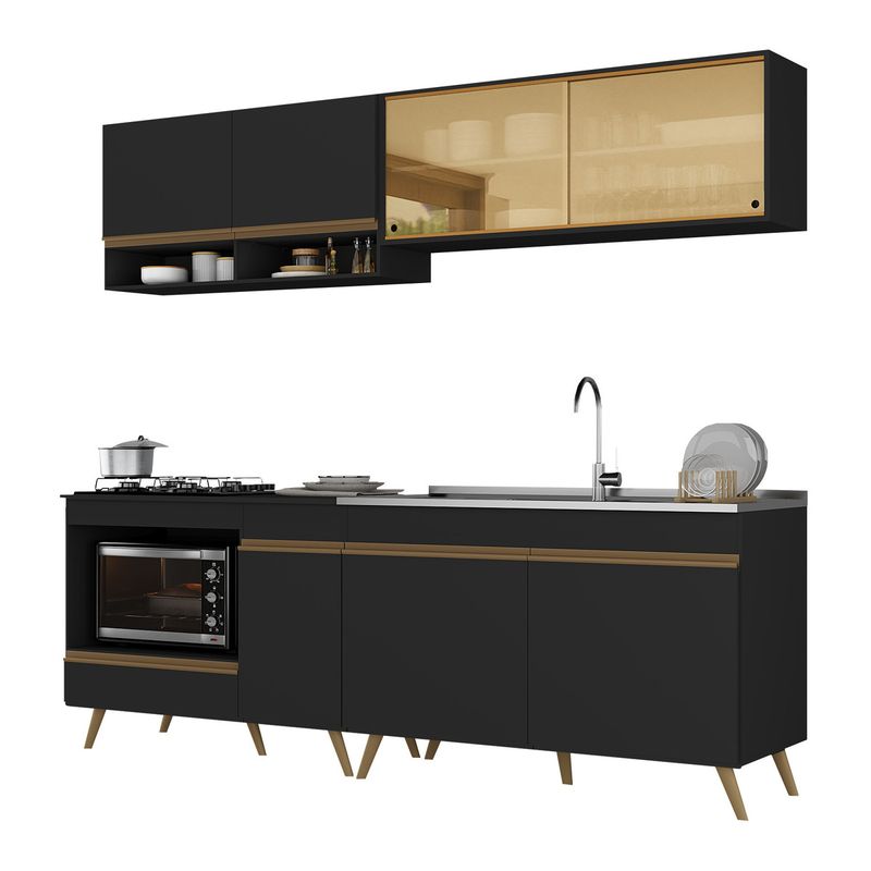 armario-de-cozinha-modulada-compacta-225cm-com-balcao-para-cooktop-veneza-multimoveis-mp2265-preto-dourado