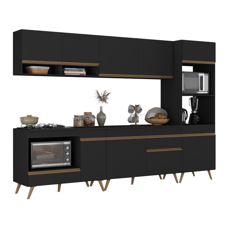 cozinha-modulada-completa-compacta-5-pcs-com-balcao-para-cooktop-veneza-multimoveis-mp2268-preto-dourado