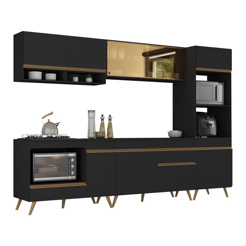 cozinha-modulada-completa-compacta-287cm-com-balcao-para-cooktop-veneza-multimoveis-mp2269-preto-dourado