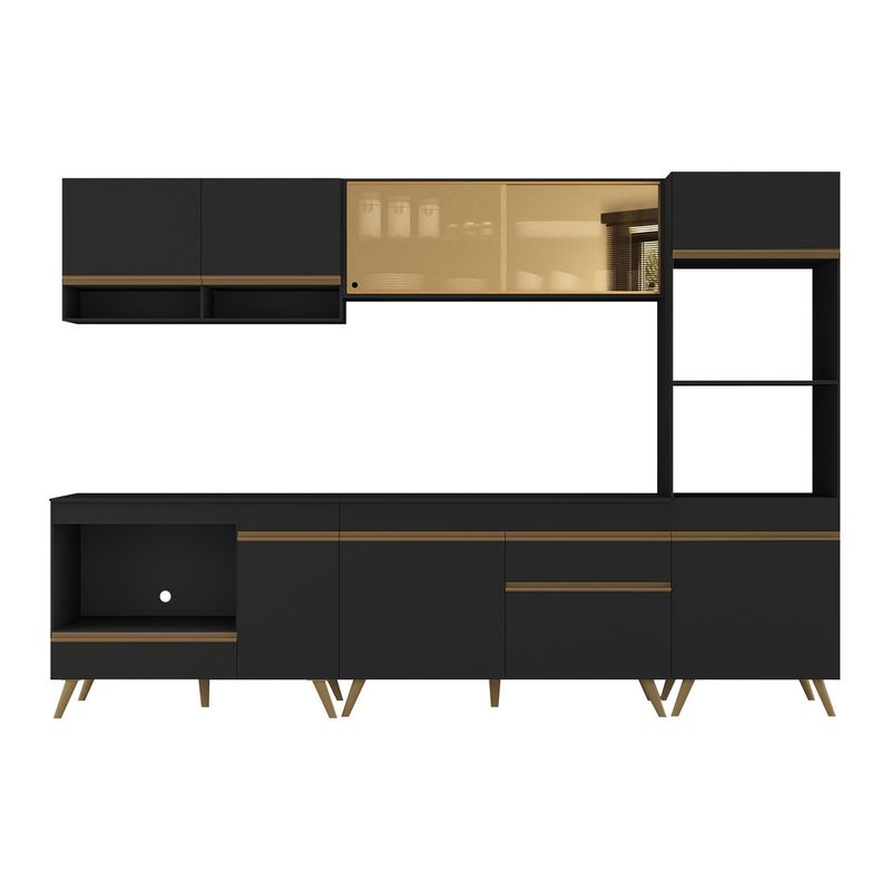cozinha-modulada-completa-compacta-287cm-com-balcao-para-cooktop-veneza-multimoveis-mp2269-preto-dourado