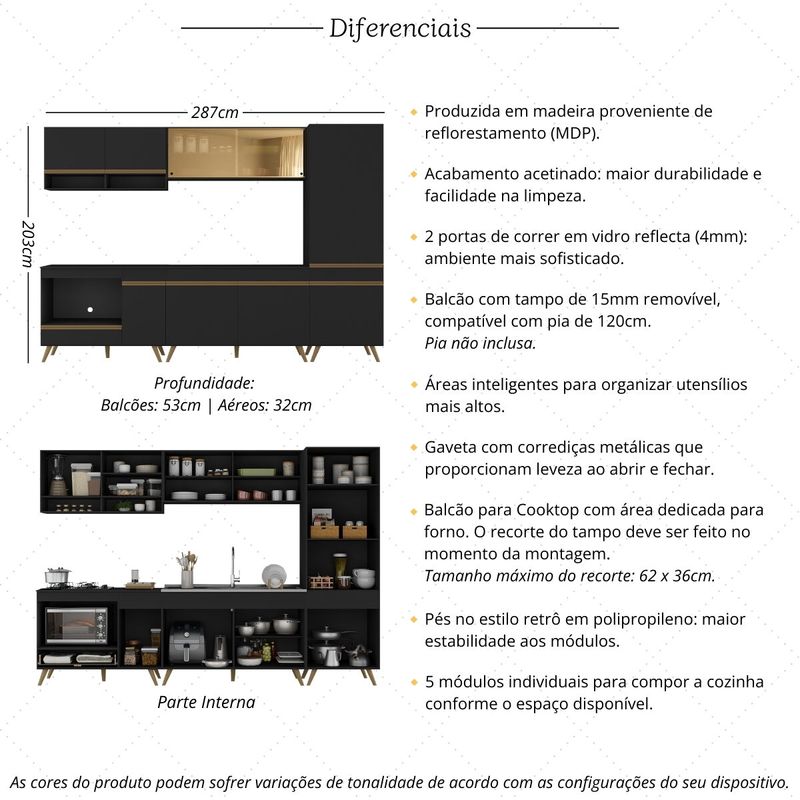 cozinha-modulada-completa-287cm-5-pcs-com-balcao-para-cooktop-veneza-multimoveis-mp2271-preto-dourado
