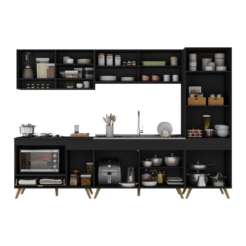 cozinha-modulada-completa-287cm-5-pcs-com-balcao-para-cooktop-veneza-multimoveis-mp2271-preto-dourado
