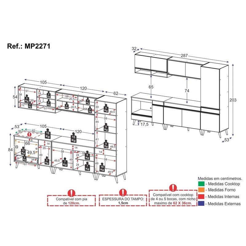 cozinha-modulada-completa-287cm-5-pcs-com-balcao-para-cooktop-veneza-multimoveis-mp2271-branco-dourado