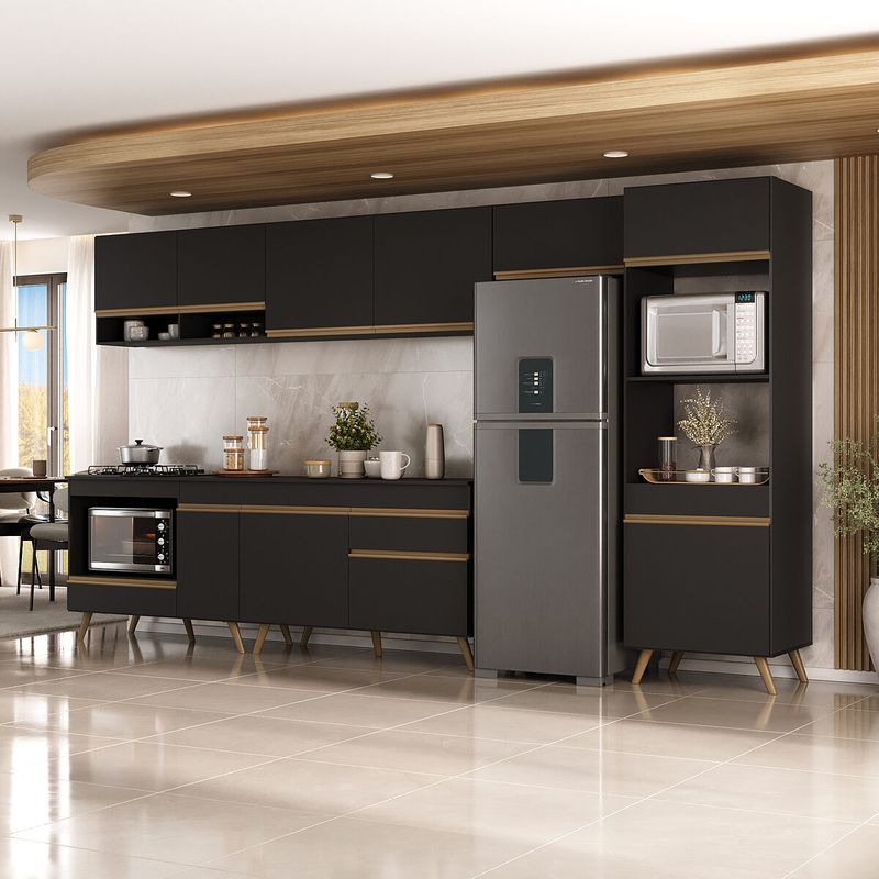 cozinha-modulada-completa-357cm-6-pcs-com-balcao-para-cooktop-veneza-multimoveis-mp2272-preto-dourado