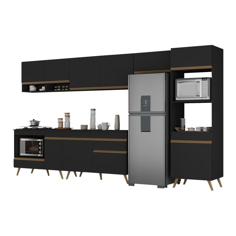 cozinha-modulada-completa-357cm-6-pcs-com-balcao-para-cooktop-veneza-multimoveis-mp2272-preto-dourado