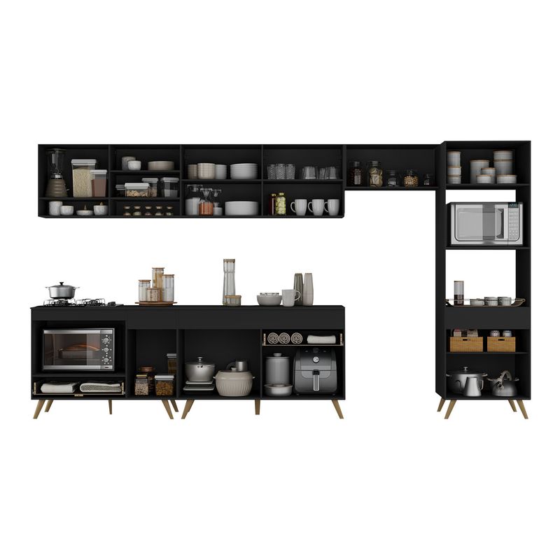 cozinha-modulada-completa-357cm-6-pcs-com-balcao-para-cooktop-veneza-multimoveis-mp2272-preto-dourado