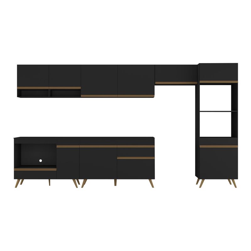cozinha-modulada-completa-357cm-6-pcs-com-balcao-para-cooktop-veneza-multimoveis-mp2272-preto-dourado