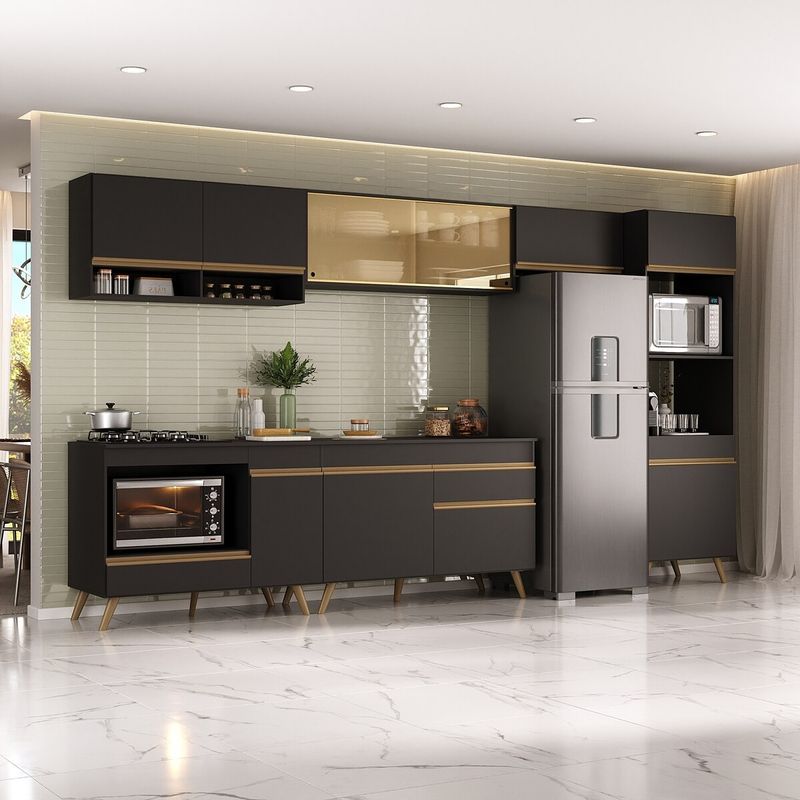 armario-de-cozinha-modulada-completa-357cm-com-balcao-para-cooktop-veneza-multimoveis-mp2274-preto-dourado