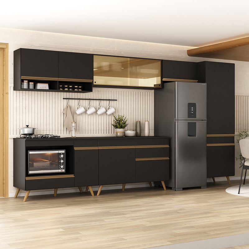 cozinha-modulada-completa-357cm-6-pecas-com-balcao-para-cooktop-veneza-multimoveis-mp2275-preto-dourado