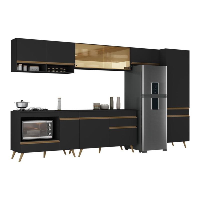 cozinha-modulada-completa-357cm-6-pecas-com-balcao-para-cooktop-veneza-multimoveis-mp2275-preto-dourado