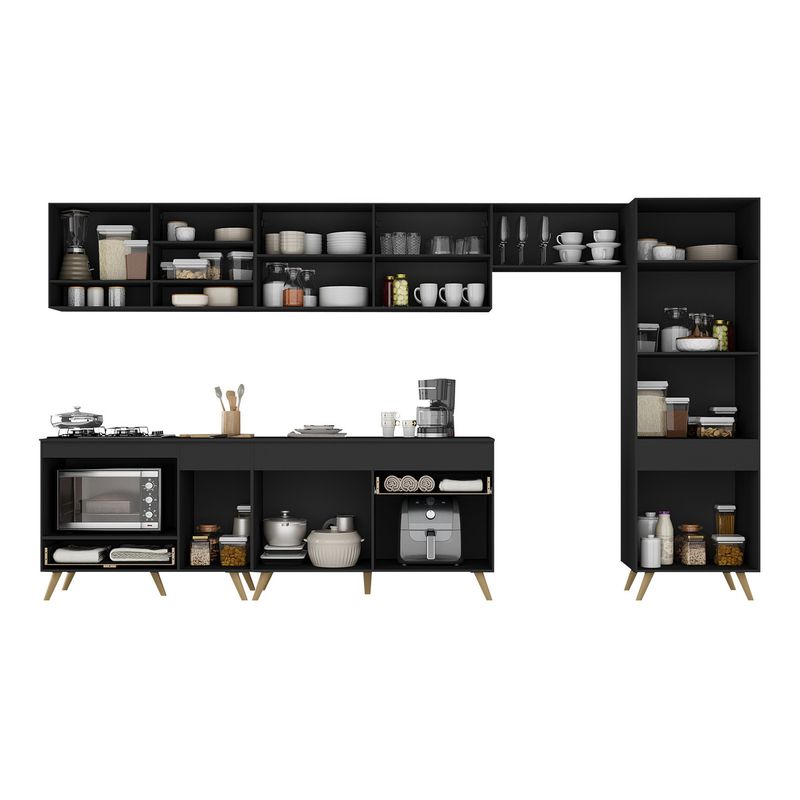 cozinha-modulada-completa-357cm-6-pecas-com-balcao-para-cooktop-veneza-multimoveis-mp2277-preto-dourado