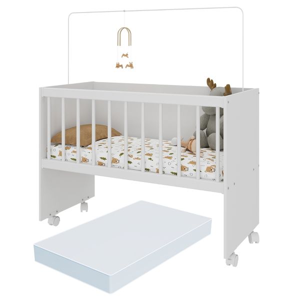 Mini Berço Moisés com Colchão Incluso e Rodízios Multimóveis MP4381C Branco